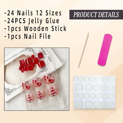Christmas Press-On Short Square Toenails with Snowflake Design - 24Pcs