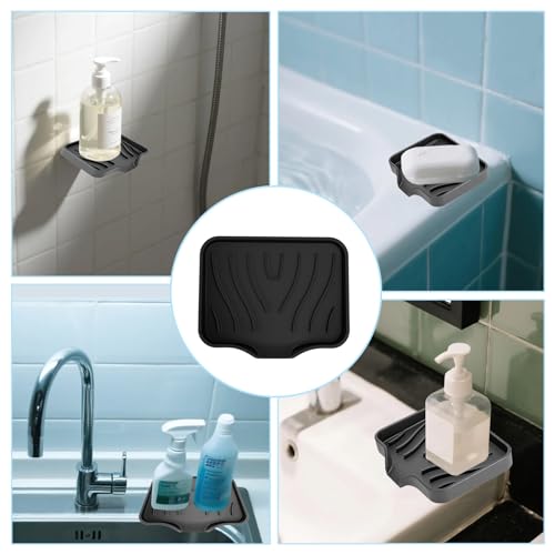 2 Pack Silicone Soap Dish with Drain - Self-Draining Bar Soap Holder