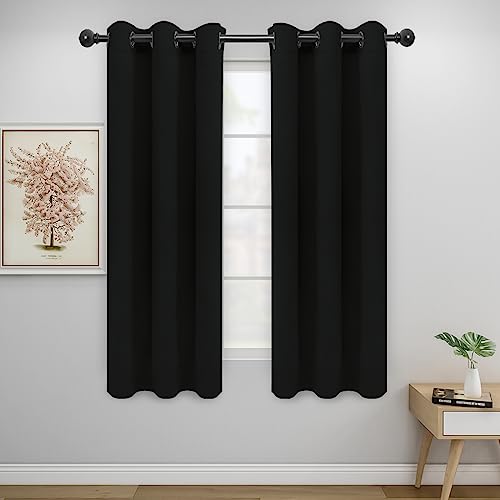 Easy-Going Blackout Curtains, 34x63 Inch Thermal Insulated Drapes, Black (2 Panels)