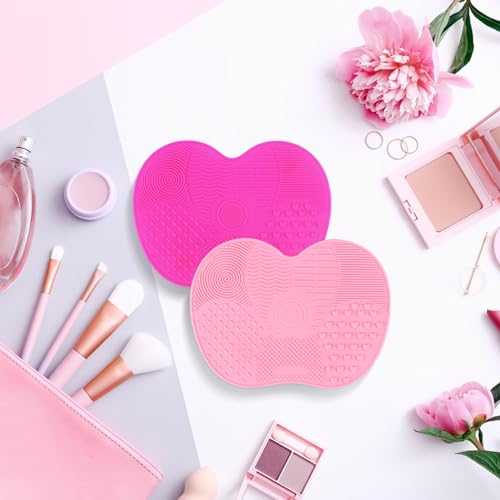 2 Pcs Silicone Makeup Brush Cleaning Mat with Suction Cup Red Pink