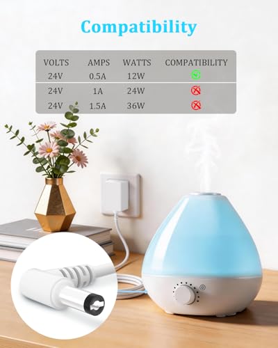 SoulBay 24V 0.5A Power Adapter for Essential Oil Diffusers, 5.9ft