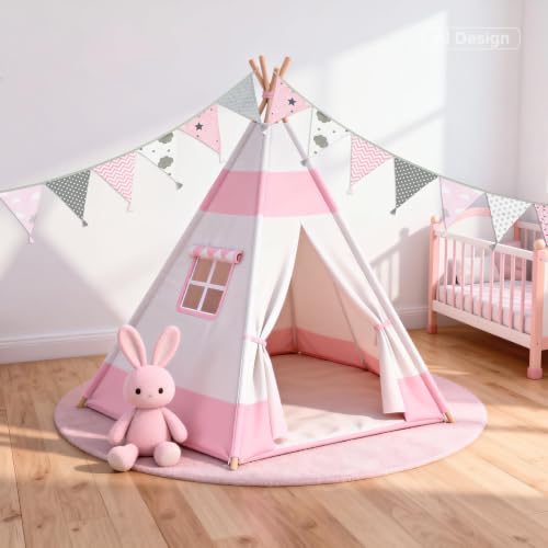 10.8ft Cotton Triangle Bunting Banner - 12 Pink & Grey Flags