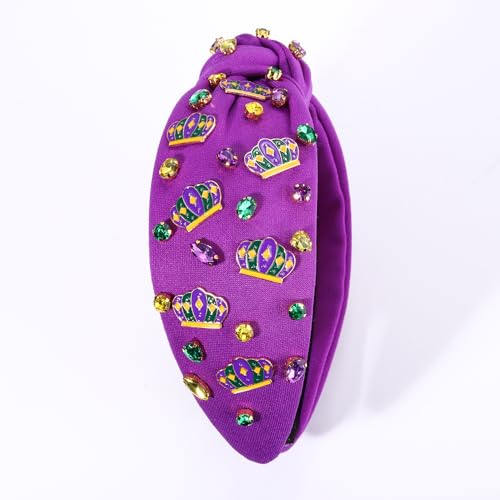 Mardi Gras Crown Headband Purple Crystal Jeweled Carnival Hairband