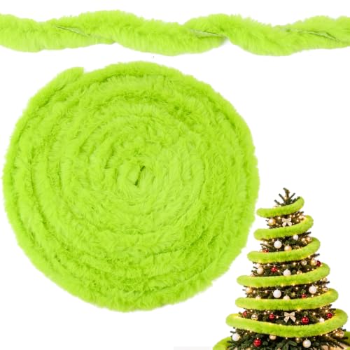 Green 26 Ft Christmas Garland Lime Green Faux Fur Strips Soft Touch Artificial Decor