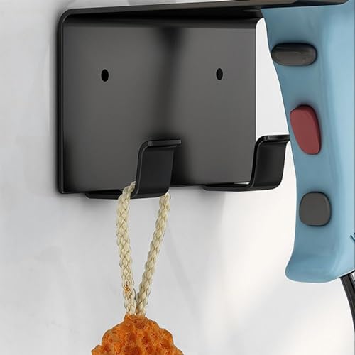 Stainless Steel Hair Dryer Holder Wall Mount - Black Storage Rack