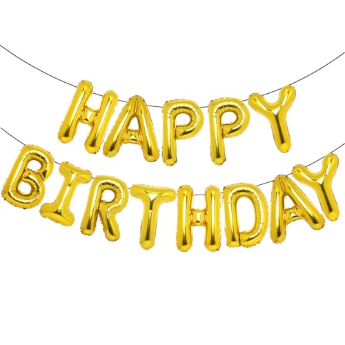 Accevo 16-Inch Gold Happy Birthday Foil Balloon Banner Set