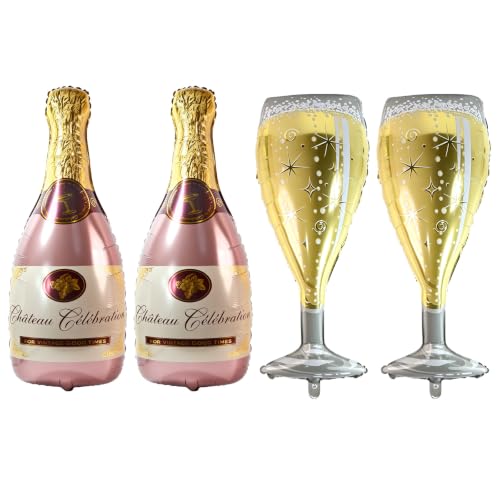 4PCS Rose Gold Champagne Bottle & Glass Balloons Set for Parties
