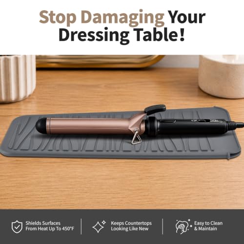 EIOKIT Silicone Heat Resistant Mat for Hair Iron, 11x5 Inch Grey