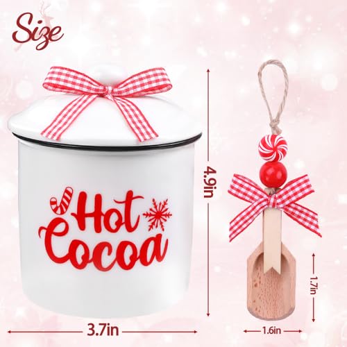 Christmas Ceramic Canisters Set - Mini Candy Holders with Wooden Beads & Ribbons - Holiday Decor