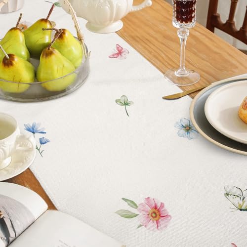Floral Table Runner 13x72 Inch - Pink Blue Butterflies for Spring