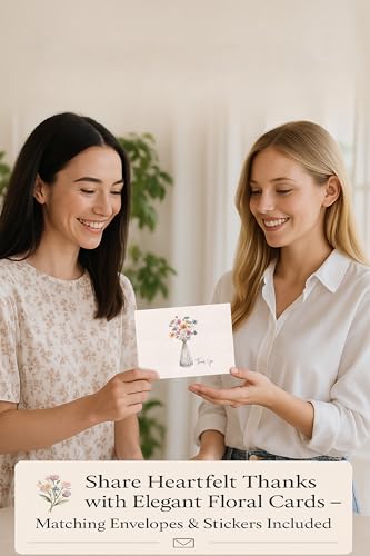 Racrico 24 Thank You Cards with Envelopes – 6 Floral Designs