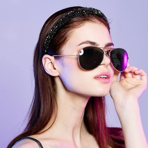MBAIYO Crystal Rhinestone Headband 4-Row Black Bling Hair Hoop