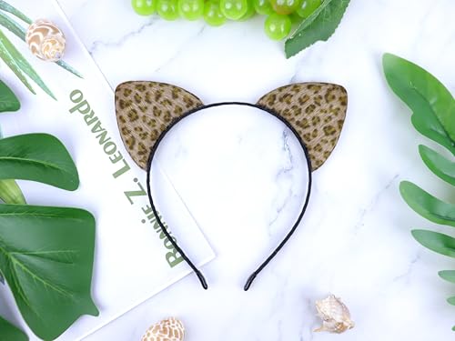 Leopard Print Cat Ears Headband Fluffy Animal Costume Hair Hoop