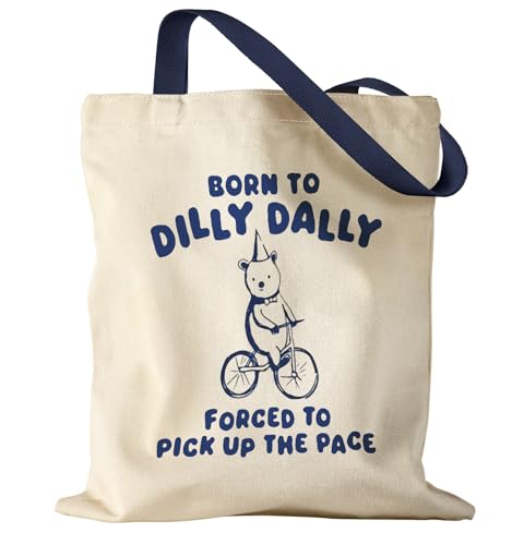 Miss Adola Aesthetic Canvas Tote Bag - Cycling Bear Print Shoulder Bag