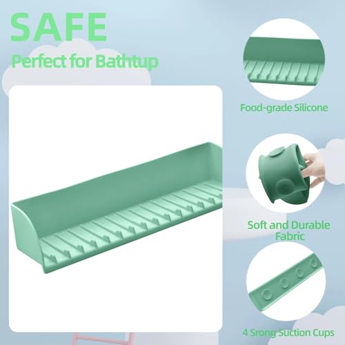 DAECHAO Green Silicone Bathtub Splash Guard with 4 Suction Cups, Kids Bath Toy Organizer