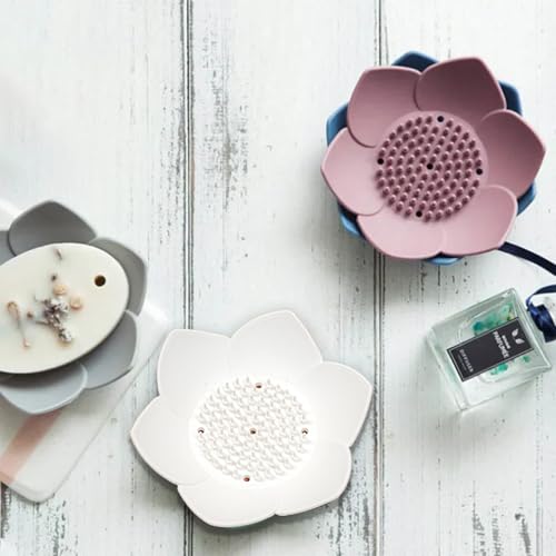 Lotus Flower Silicone Soap Dish Set - 4 Pcs Non-Slip Holder