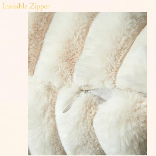 JoraLion Cream Faux Fur Lumbar Pillow Cover 14x24 inch - Soft & Cozy