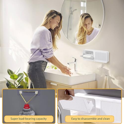 PEFWO 2-in-1 Wall Mounted Soap Holder with Hooks - Self-Draining White