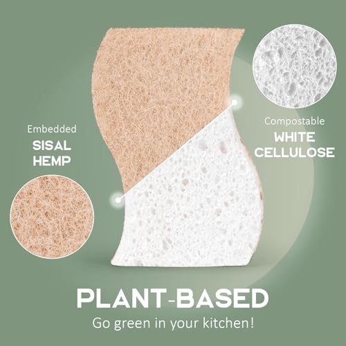 Isshah Natural Kitchen Scrub Sponges - Eco-Friendly Plant-Based, 12 Count