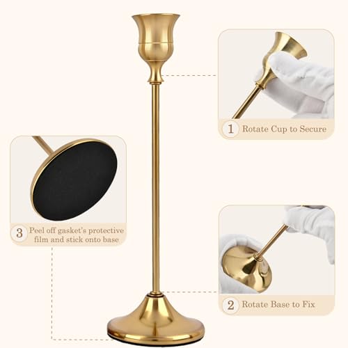 Set of 6 Gold Brass Candle Holders - Elegant Taper Holders