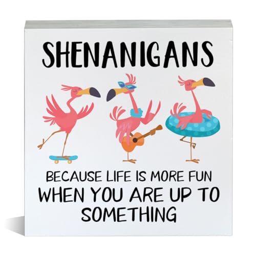 Funny Flamingo Wooden Box Sign for Summer Home Decor - 5x5 Inches