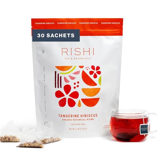 Rishi Tea Tangerine Hibiscus Herbal Tea Bags - Organic, Caffeine Free, 30 Count