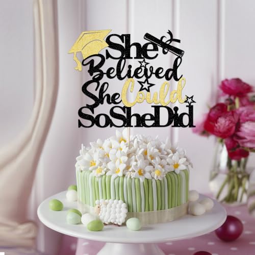 She Believed She Could So She Did 2026 Graduation Cake Topper Black