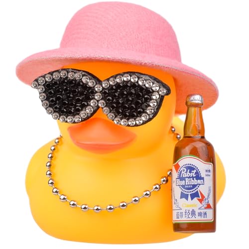 MuMyer Rubber Duck Car Ornament with Hat Sunglasses and Necklace 2.7in