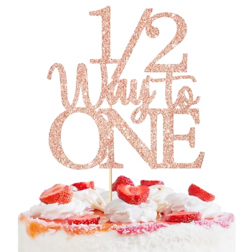 Gold Glitter 1/2 Half Birthday Cake Topper - 5.9 x 9.6 Inches