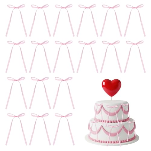Pink Bow Cake Toppers - 20 Pcs Coquette Ribbon Bows for Wedding & Birthday