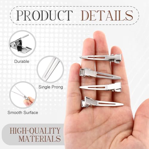 Hicarer 50 Pack 1.75 Inch Single Prong Metal Curl Clips Duck Bill Hair Clips