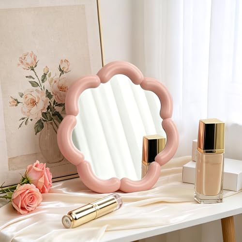 Cute Flower Shaped Desk Mirror - 7.4'' Pink Makeup Mirror