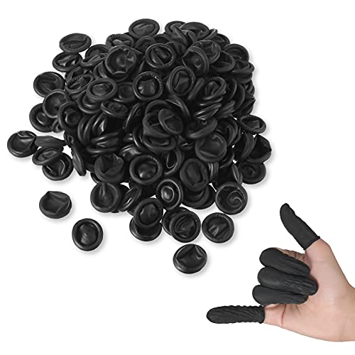 400 Pcs Disposable Latex Finger Cots Protective Fingertips Gloves Black Finger Protectors Sleeves for Industrial, Beauty and More(2.6 x 1.1 Inch)