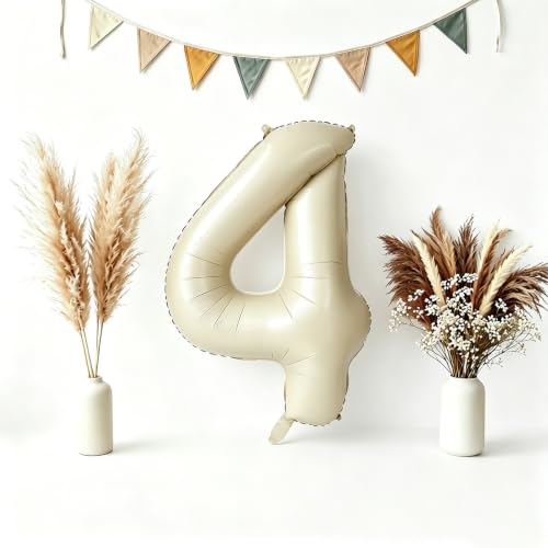 CARGEN 40-Inch Creamy White Number 4 Foil Balloon Boho Party Decor