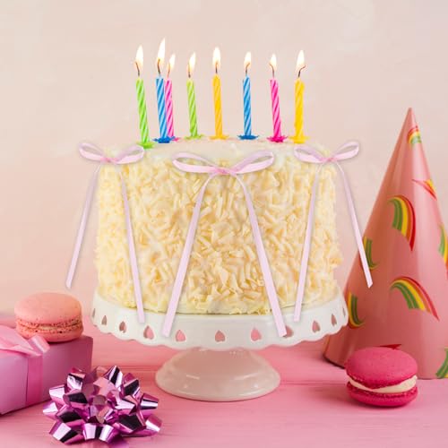 Pink Bow Cake Toppers - 20 Pcs Coquette Ribbon Bows for Wedding & Birthday