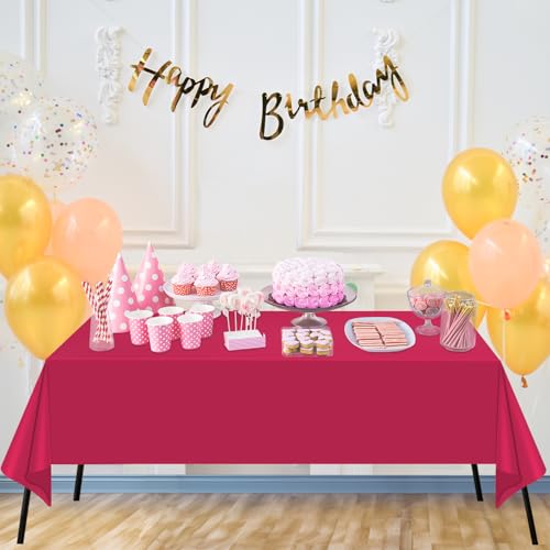 Bright Red Disposable Tablecloths - 2 Pack, 54" x 108" for Events
