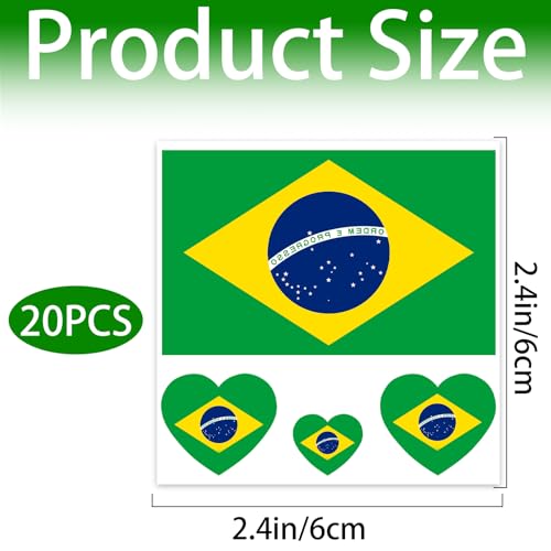 Brazil Flag Temporary Tattoos - 20 Sheets Waterproof Face Stickers