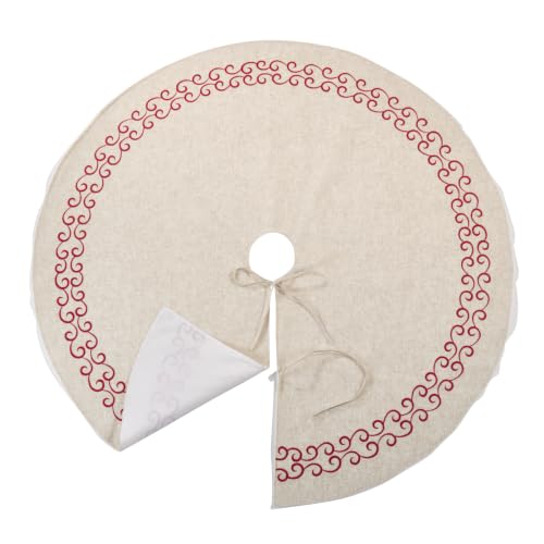 SARO LIFESTYLE Embroidered Scroll Border Tree Skirt - Red, 56 Inch Holiday Decor