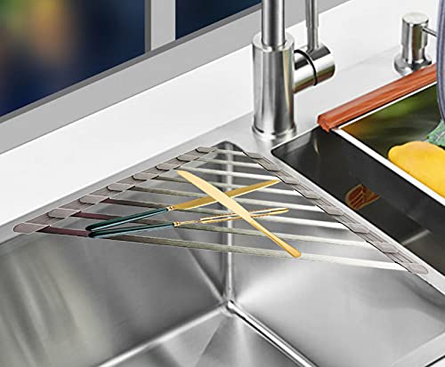 SUS304 Stainless Steel Corner Sink Dish Drying Rack - Space Saver