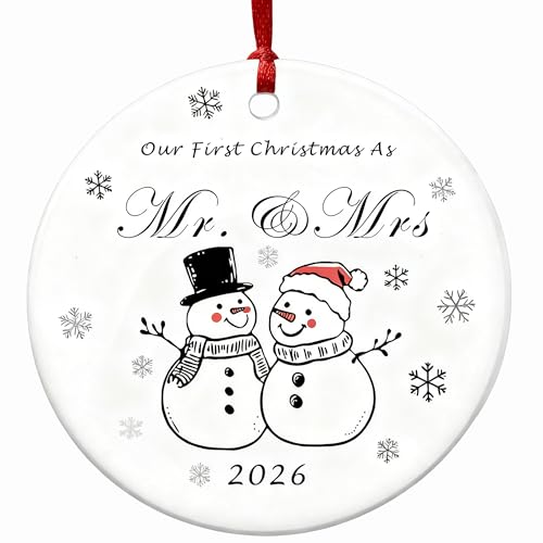 2026 First Christmas Mr & Mrs Snowman Ornament - Ceramic Wedding Keepsake
