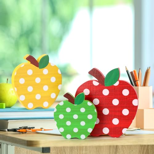 Wooden Apple Table Signs - 3-Piece Retro Back to School Decor Set