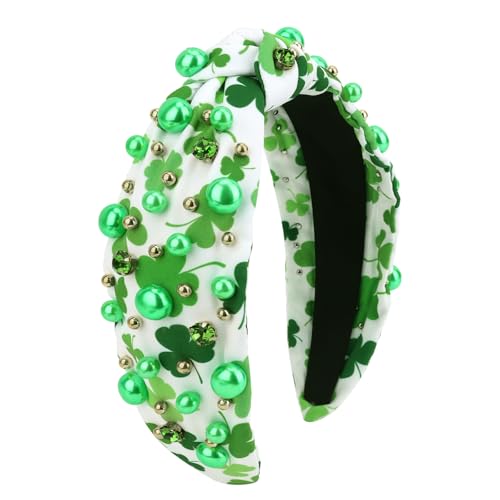 Green Knotted Pearl Headband Shamrock St. Patrick's Day Hair Accessory