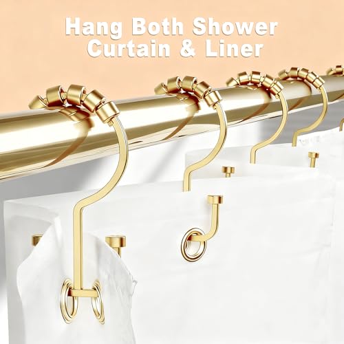 BBV Rust Resistant Metal Shower Curtain Hooks - 12 Pcs Gold
