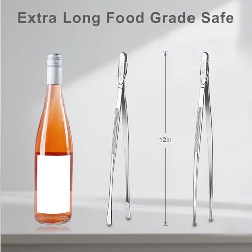 12-Inch Stainless Steel Cooking Tweezers - Dual-Tip Tongs for BBQ & Plating