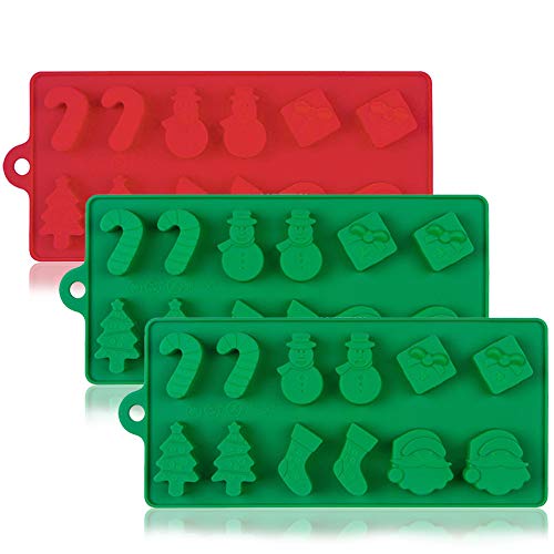 3 Pack Christmas Silicone Candy Molds for Holiday Cake Decoration - Red & Green
