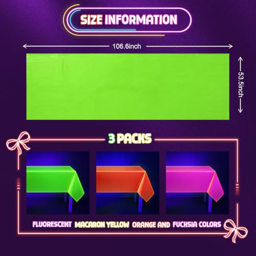 Glow in the Dark Neon Table Cloths, 3 Pack - Party Supplies