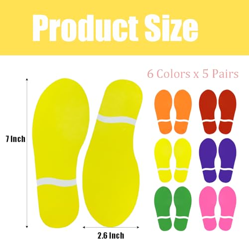 30 Pairs Colorful Footprint Stickers Decals - 7" Directional Markers