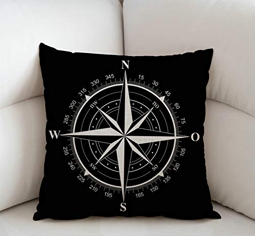 Compass Rose Throw Pillow Cover 18x18 Inch Cotton Linen