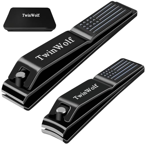 TwinWolf Stainless Steel Nail Clippers Set - 2 Pack Ultra Sharp Fingernail & Toenail Clipper with Built-in File