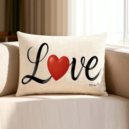 Love Hearts Throw Pillow Cover 12x20 Inches - 3love Design